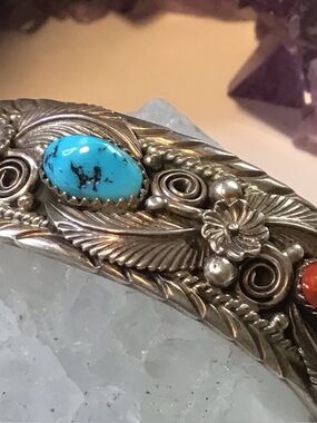 Sterling Turquoise/Coral Cuff